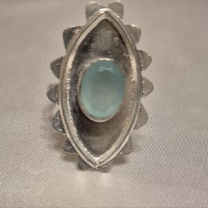 Handmade Aqua Chalcedony Evil Eye Ring